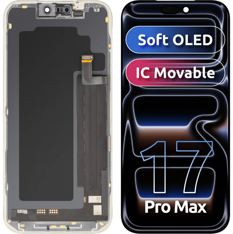 Display con Touchscreen MP compatibile con Apple iPhone 17 Pro Max, con Cornice, Versione Soft OLED FHD 120Hz IC Movable, Nero - immagine 1