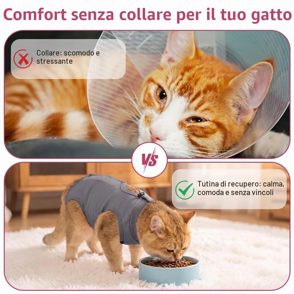 AYESY Tuta da Recupero per Gatti, 2 pezzi Body Gatto Post Operatorio M - immagine 4