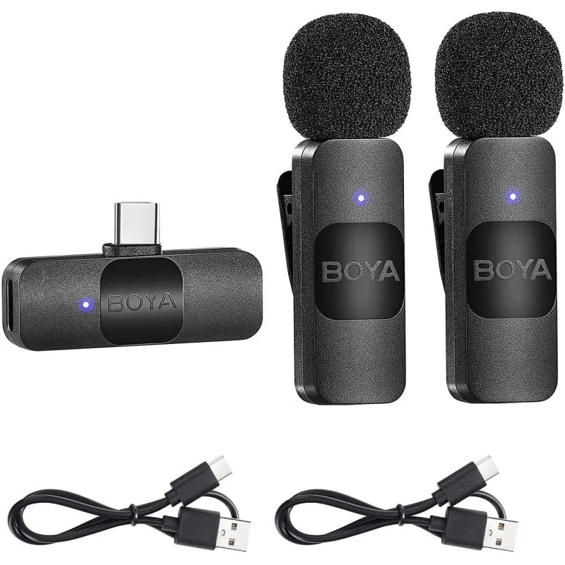 Boya BY-V20 Microfono da bavero wireless Omnidirezionale a doppia trasmissione Android USB-C Nero - immagine 1