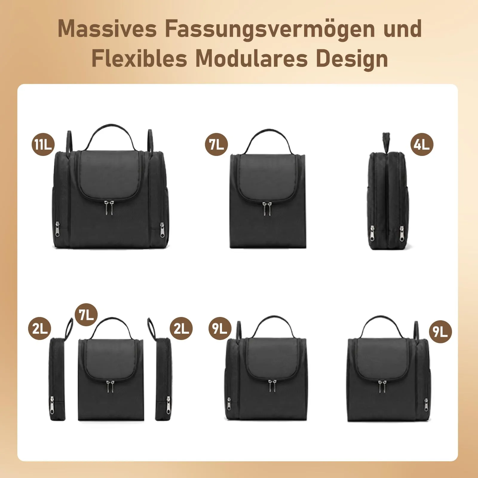 Borsa da toilette da appendere per uomo e donna, nero, Minimalista - immagine 2
