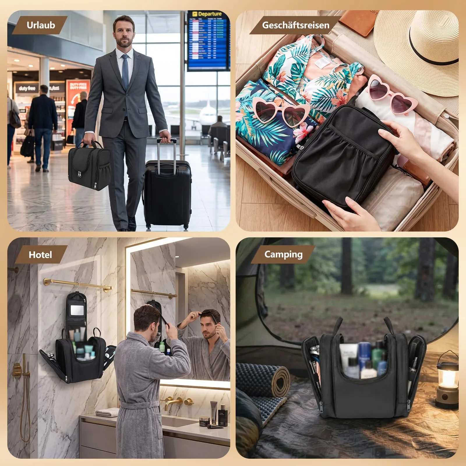 Borsa da toilette da appendere per uomo e donna, nero, Minimalista - immagine 7