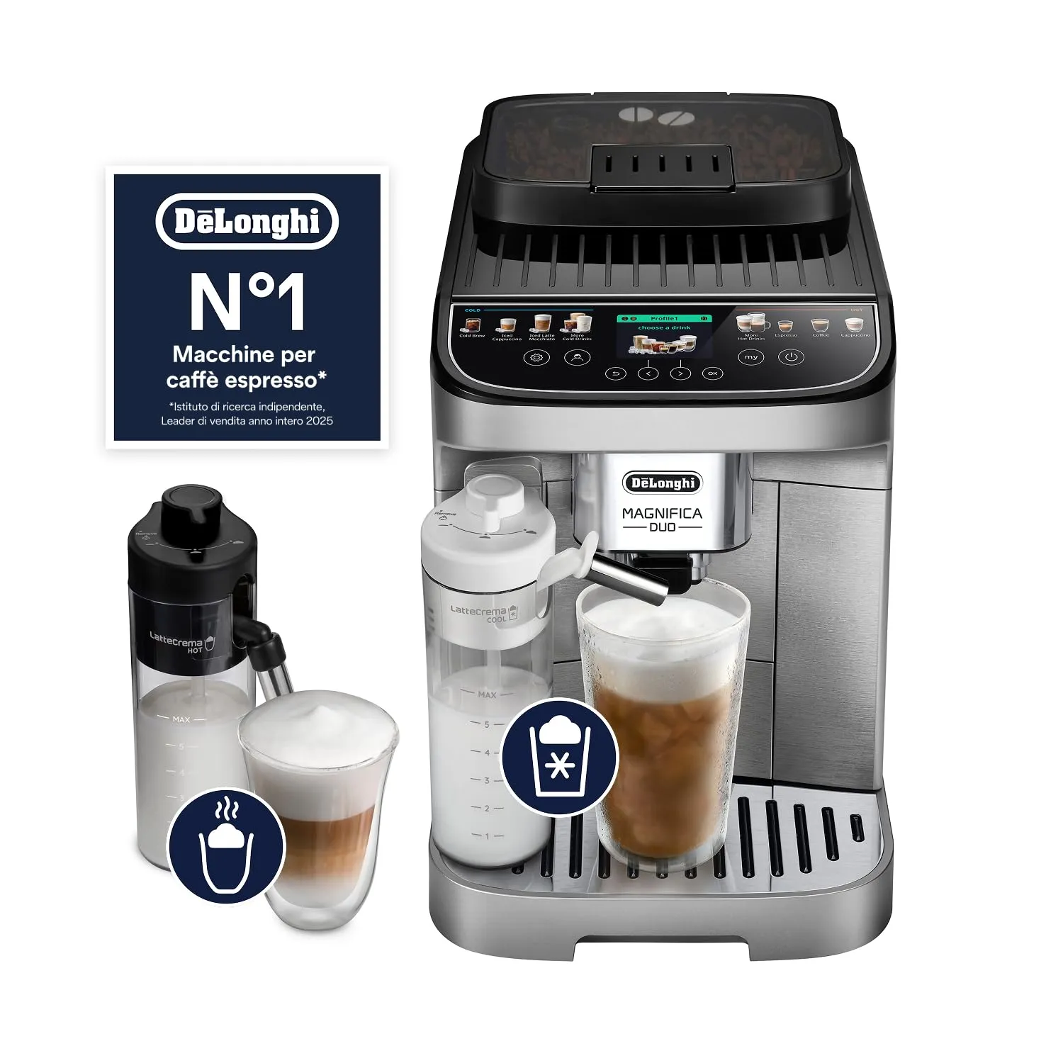 De'Longhi Magnifica Duo - Macchina da Caffè Automatica 20 Bevande Argento - immagine 1