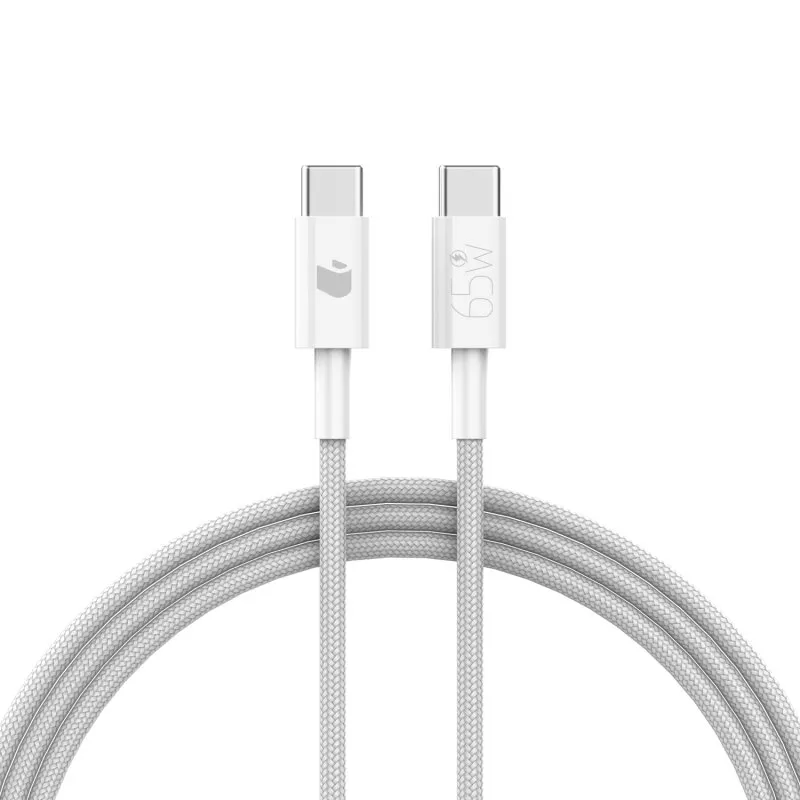 Cavo USB-C a USB-C PcCom Essential 65W Ricarica rapida Nylon intrecciato Bianco - immagine 1
