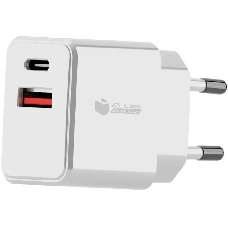 Caricatore USB-C PcCom Essential 45W + USB Quick Charge 3.0 Bianco - immagine 1