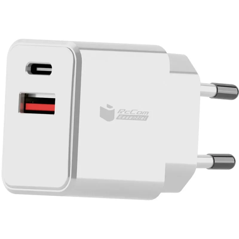 Caricatore USB-C PcCom Essential 65W + USB Quick Charge 3.0 Bianco - immagine 1