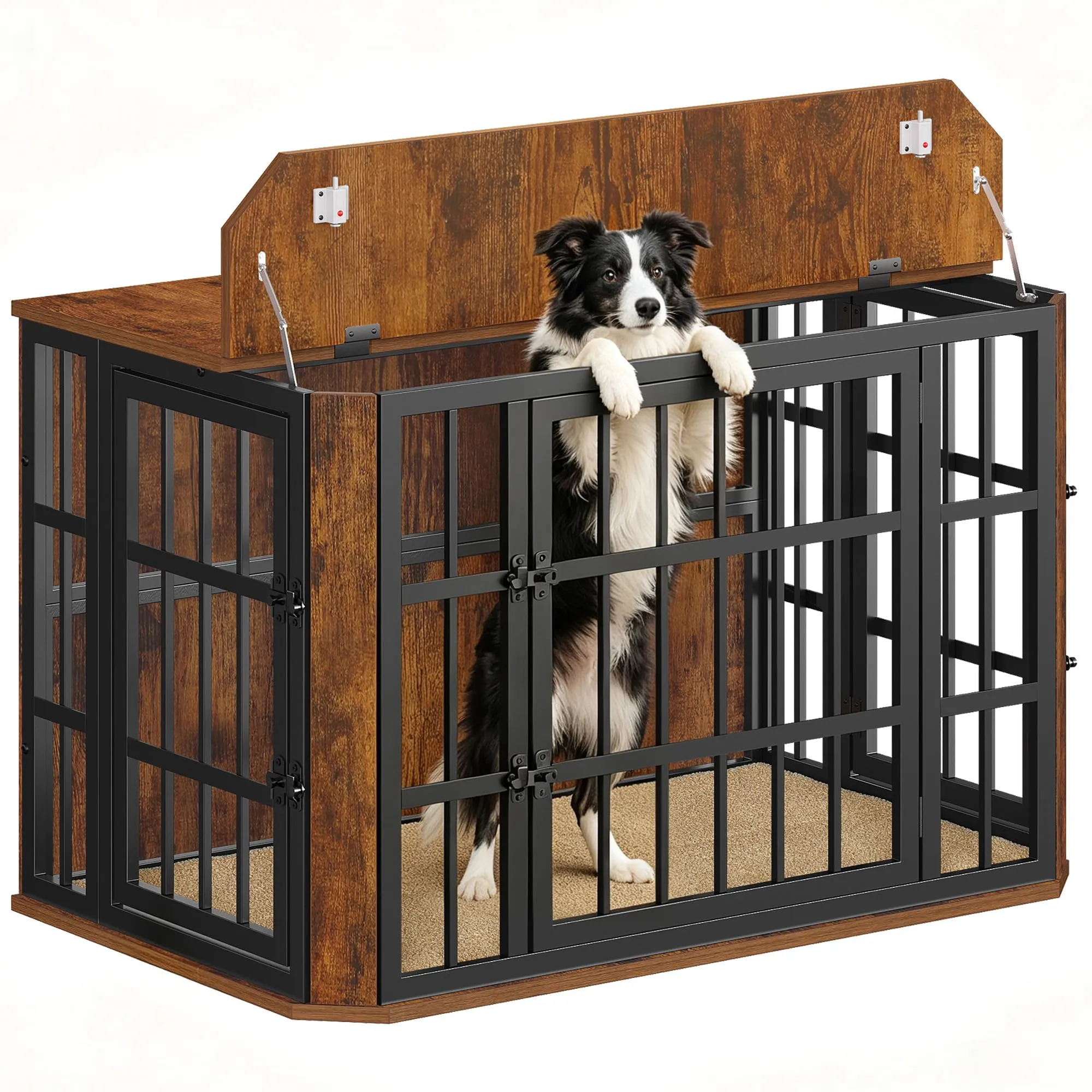 Hzuaneri Gabbia per Cani, 100 cm Casetta per Animali, Marrone Rustico - immagine 1