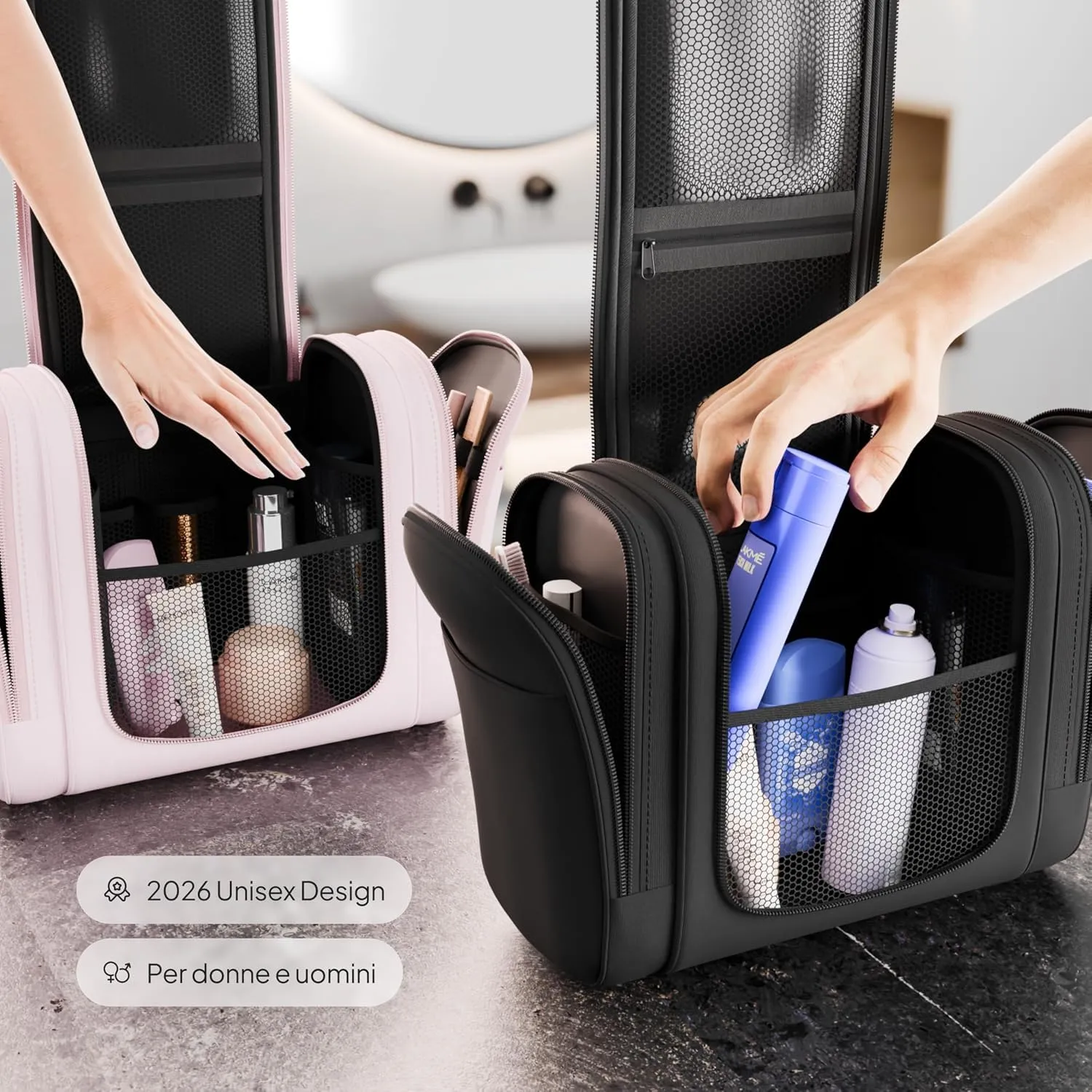 VanLindson Beauty Case XXL da Appendere, Donna e Uomo, 9L, Nero - immagine 4