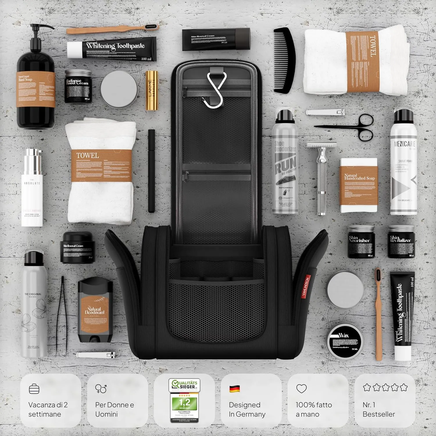 VanLindson Beauty Case XXL da Appendere, Donna e Uomo, 9L, Nero - immagine 6