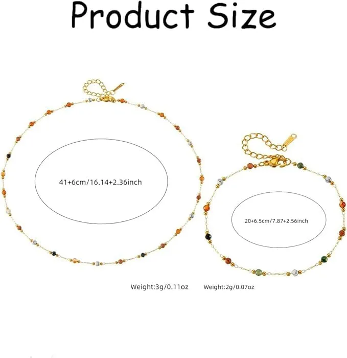 SDFWGG 2 Pezzi Set Gioielli Donna Collana Bracciale con Perline in Pietra Naturale Parure Elegante Collana e Orecchini a Goccia Set Gioielli Donna Goccia - immagine 2