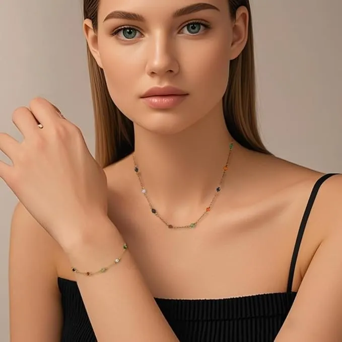 SDFWGG 2 Pezzi Set Gioielli Donna Collana Bracciale con Perline in Pietra Naturale Parure Elegante Collana e Orecchini a Goccia Set Gioielli Donna Goccia - immagine 4