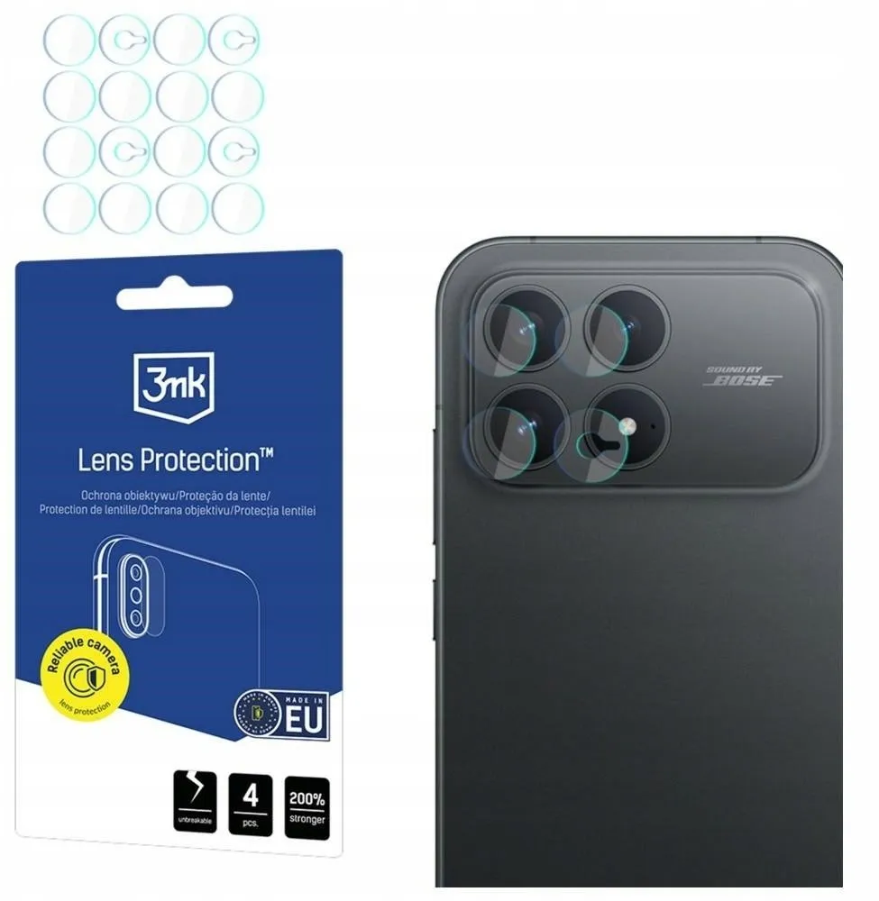 Pellicola protettiva per fotocamera posteriore 3MK Lens per Xiaomi Poco F8 Pro, vetro flessibile, set da 4 pezzi, trasparente - immagine 1