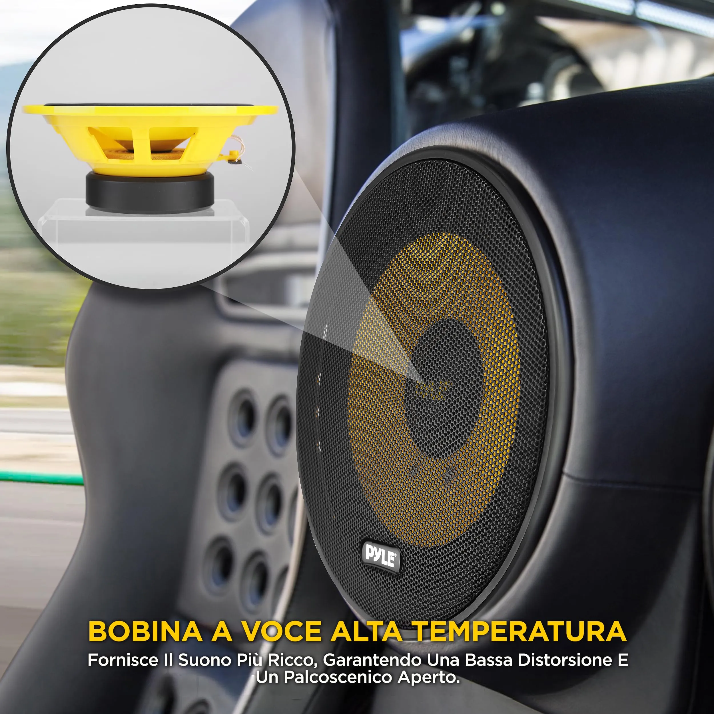 Pyle Sistema di Altoparlanti Personalizzati 2 Vie, 16,5 Centimetri, Casse Auto 400 Watt, Stereo Struttura in Plastica Elettroplaccatura, Gomma Butilica e Magneto da 1,13 Chilogrammi - immagine 4