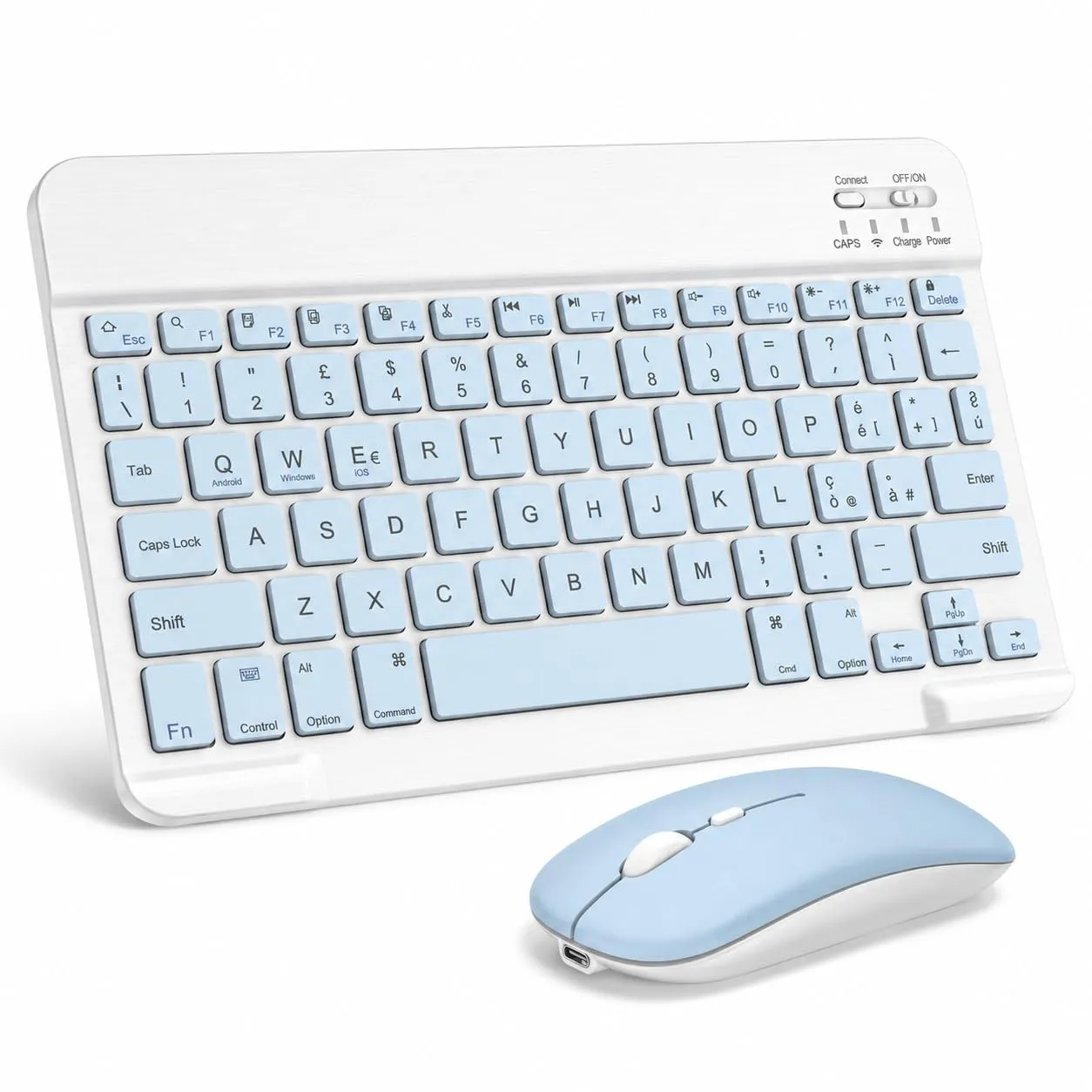 SOPPY Tastiera e Mouse Bluetooth Portatili, Mini Tastiera Ricaricabile, Tastiera Wireless per iPad/Samsung Tab/Lenovo Tab/iOS/Android/Windows, Layout Italiano (Blu) - immagine 1