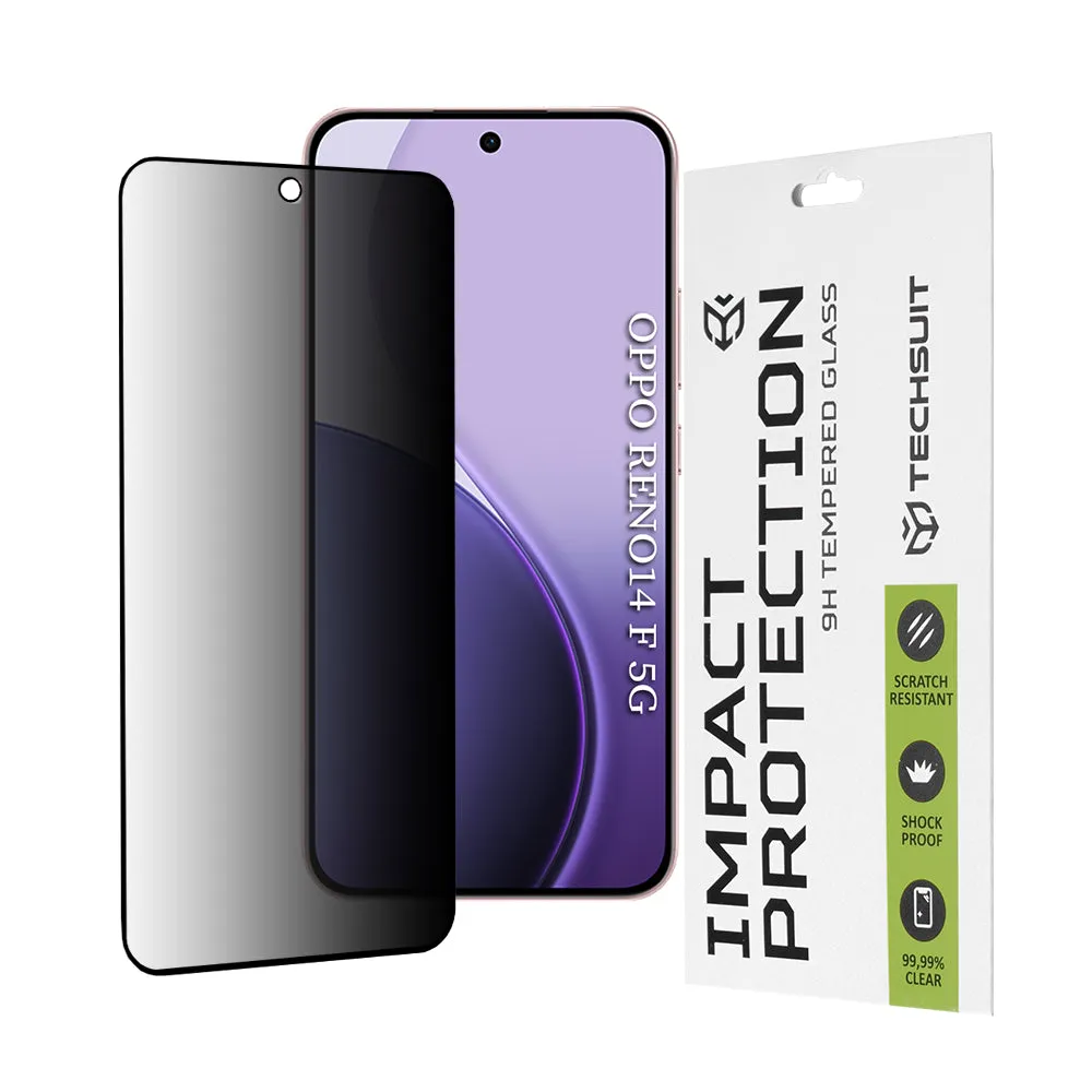 Pellicola protettiva per schermo Privacy Techsuit per Oppo Reno14 FS 5G / Reno14 F, Vetro temperato, Full Glue, 111D - immagine 1