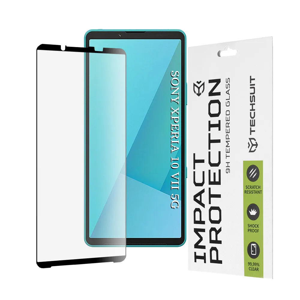 Pellicola protettiva per schermo Techsuit per Sony Xperia 10 VII, Vetro temperato, Full Glue, 111D, Nero - immagine 1