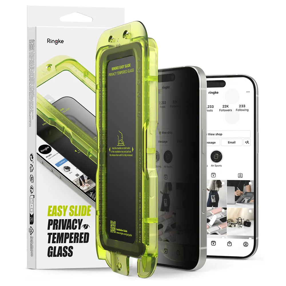 Pellicola protettiva per schermo Privacy Ringke Easy Slide per Apple 17 Pro Max, Vetro temperato, Colla completa, Set da 2 pezzi - immagine 1