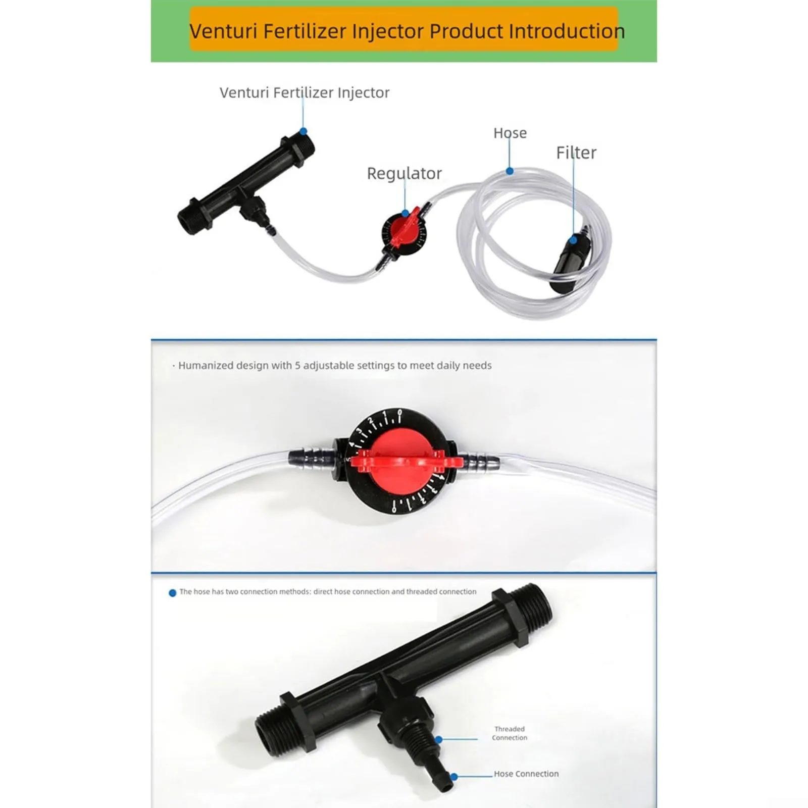 ZiStarlilife Irrigazione Venturi Fertilizzante Iniettore 2 Pollici Plastica Tubo Miscelatore Acqua per Sistemi di Gocciolamento e Uso Giardino Agricolo, Nero, 295 cm - immagine 5