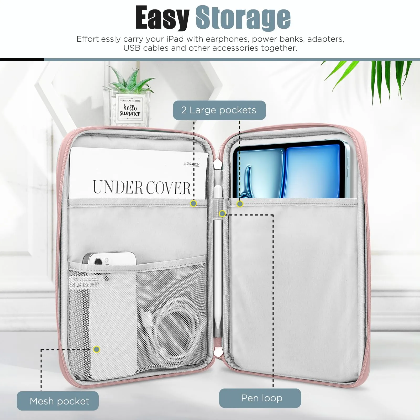 TiMOVO Custodia Tablet 9-11 Pollici con Tasca, Rosa + Arancione - immagine 3