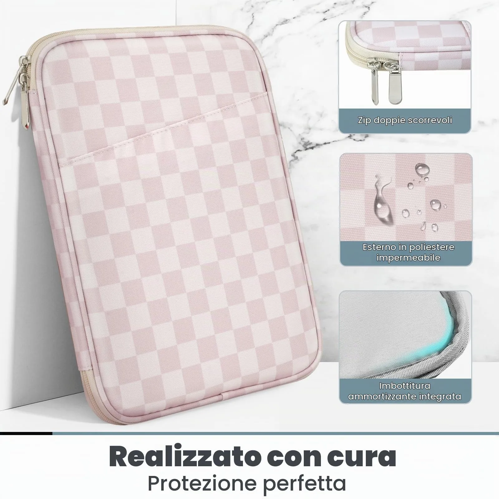TiMOVO Custodia Tablet 9-11 Pollici con Tasca, Crema Kaki Scacchiato - immagine 4