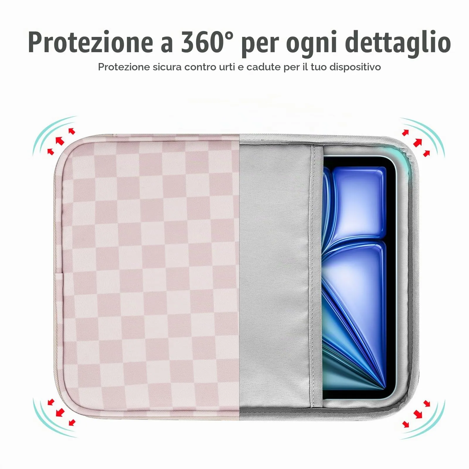 TiMOVO Custodia Tablet 9-11 Pollici con Tasca, Crema Kaki Scacchiato - immagine 5