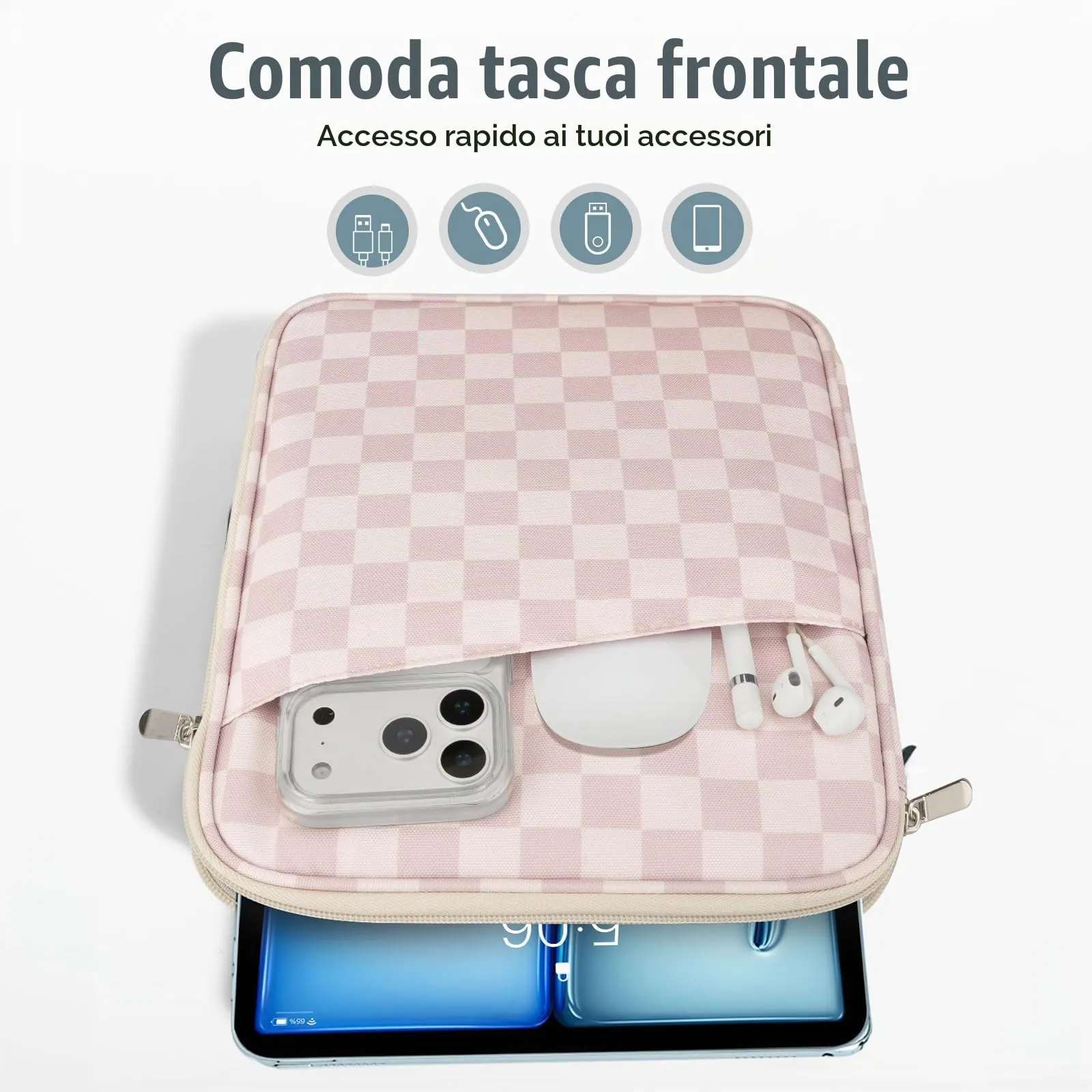 TiMOVO Custodia Tablet 9-11 Pollici con Tasca, Crema Kaki Scacchiato - immagine 6