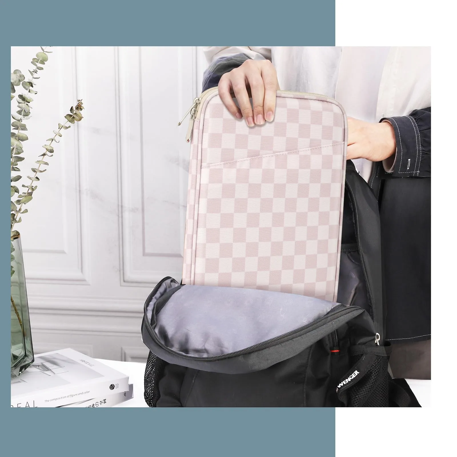 TiMOVO Custodia Tablet 9-11 Pollici con Tasca, Crema Kaki Scacchiato - immagine 8