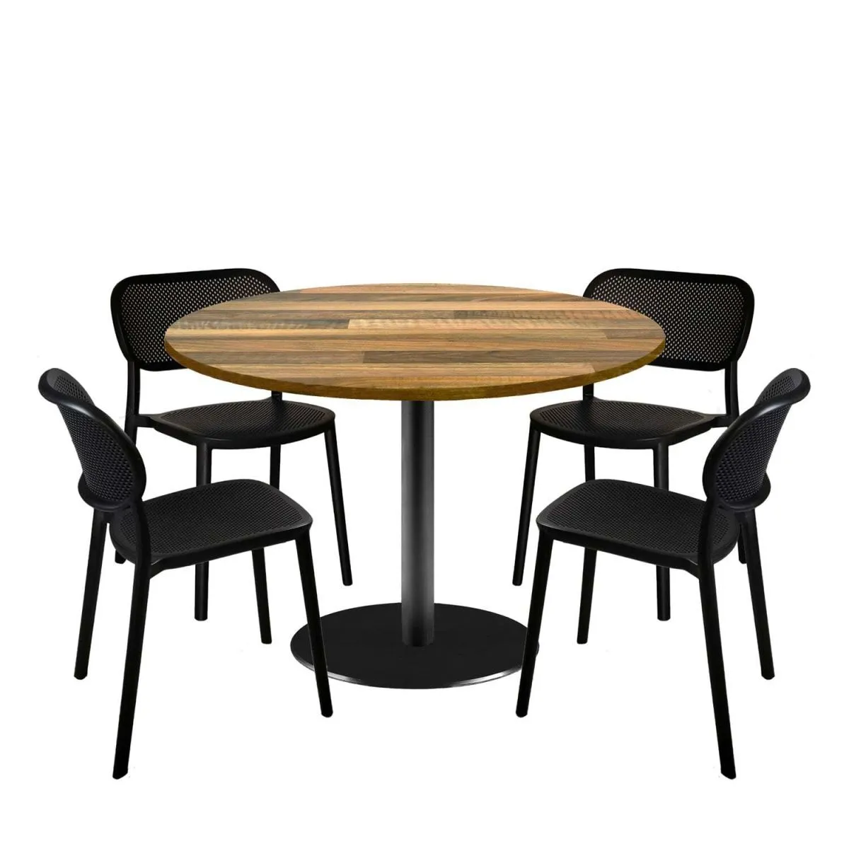 RestooTab Set tavolo Rome XL rotondo con 4 sedie - laminato legno; 120x120x75x120 cm (LxLxHxØ); quercia/marrone scuro; struttura nero; rotonda - immagine 1