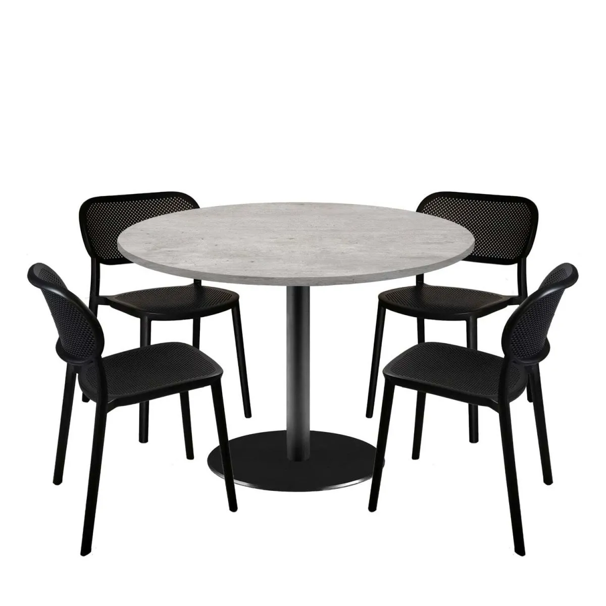 RestooTab Set tavolo Rome XL rotondo con 4 sedie - laminato pietra; 120x120x75x120 cm (LxLxHxØ); grigio/cemento; struttura nero; rotonda - immagine 1