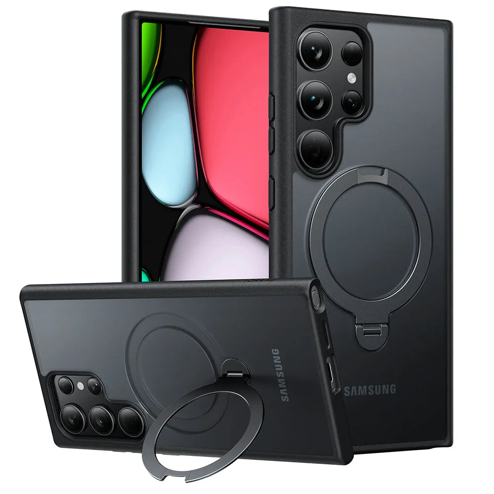 Custodia MagSafe per Samsung Galaxy S24 Ultra S928, Torras, Ostand Spin, Nera - immagine 1