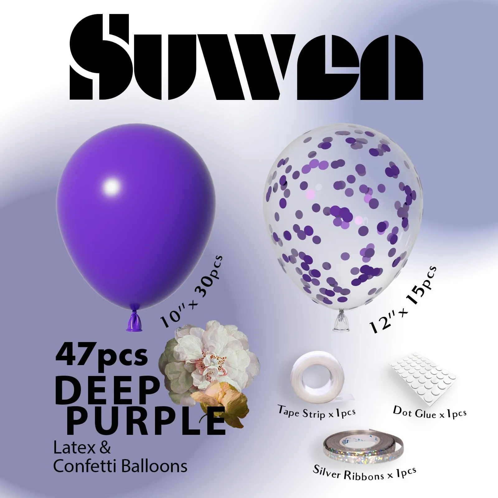 SUWEN 47Pcs Viola Scuro Lattice Confetti Palloncini Set - immagine 3