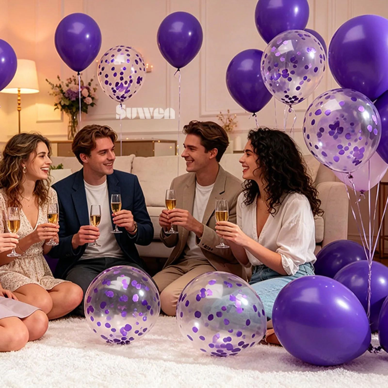 SUWEN 47Pcs Viola Scuro Lattice Confetti Palloncini Set - immagine 5