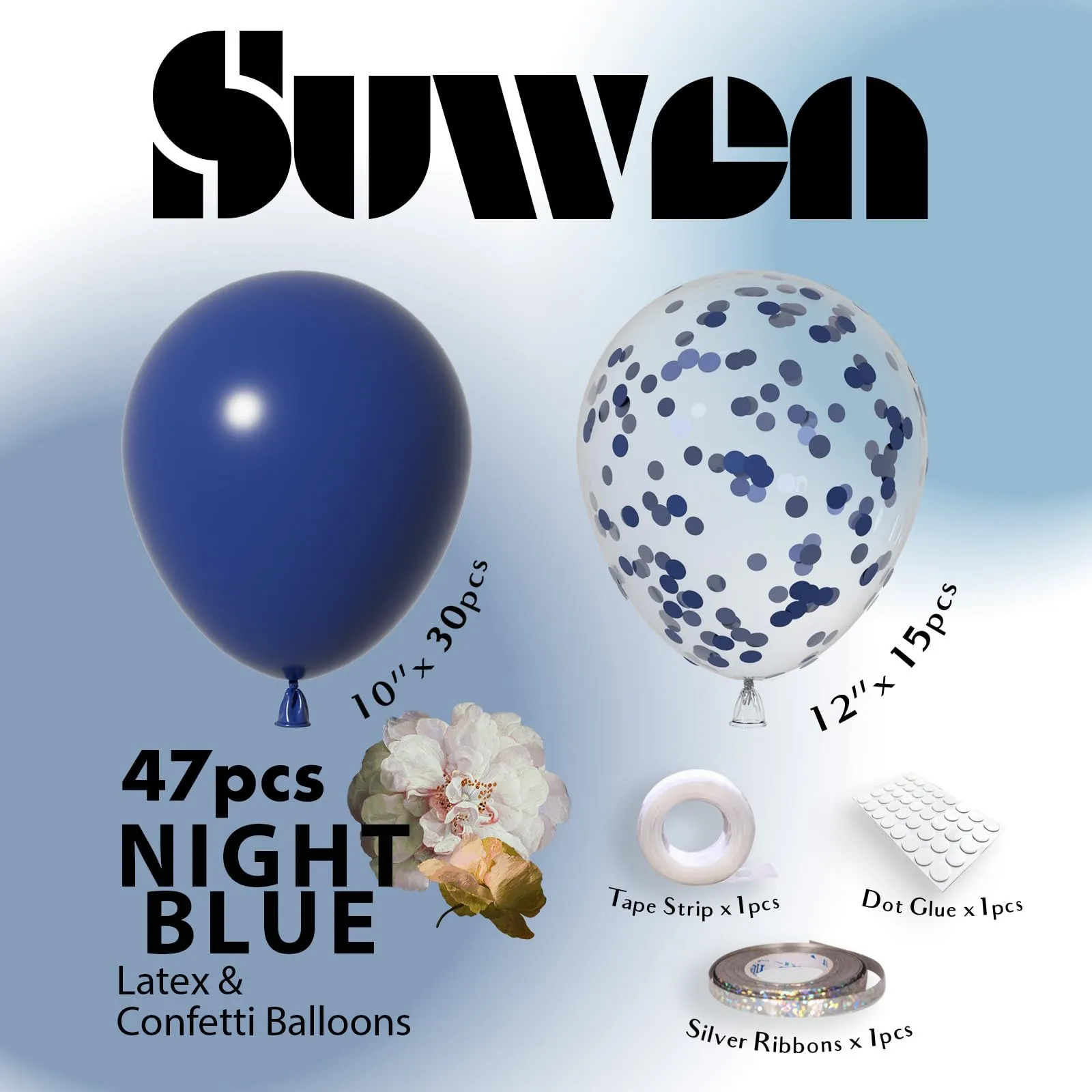 SUWEN 47Pcs Blu Marino Lattice Confetti Palloncini Set - immagine 3