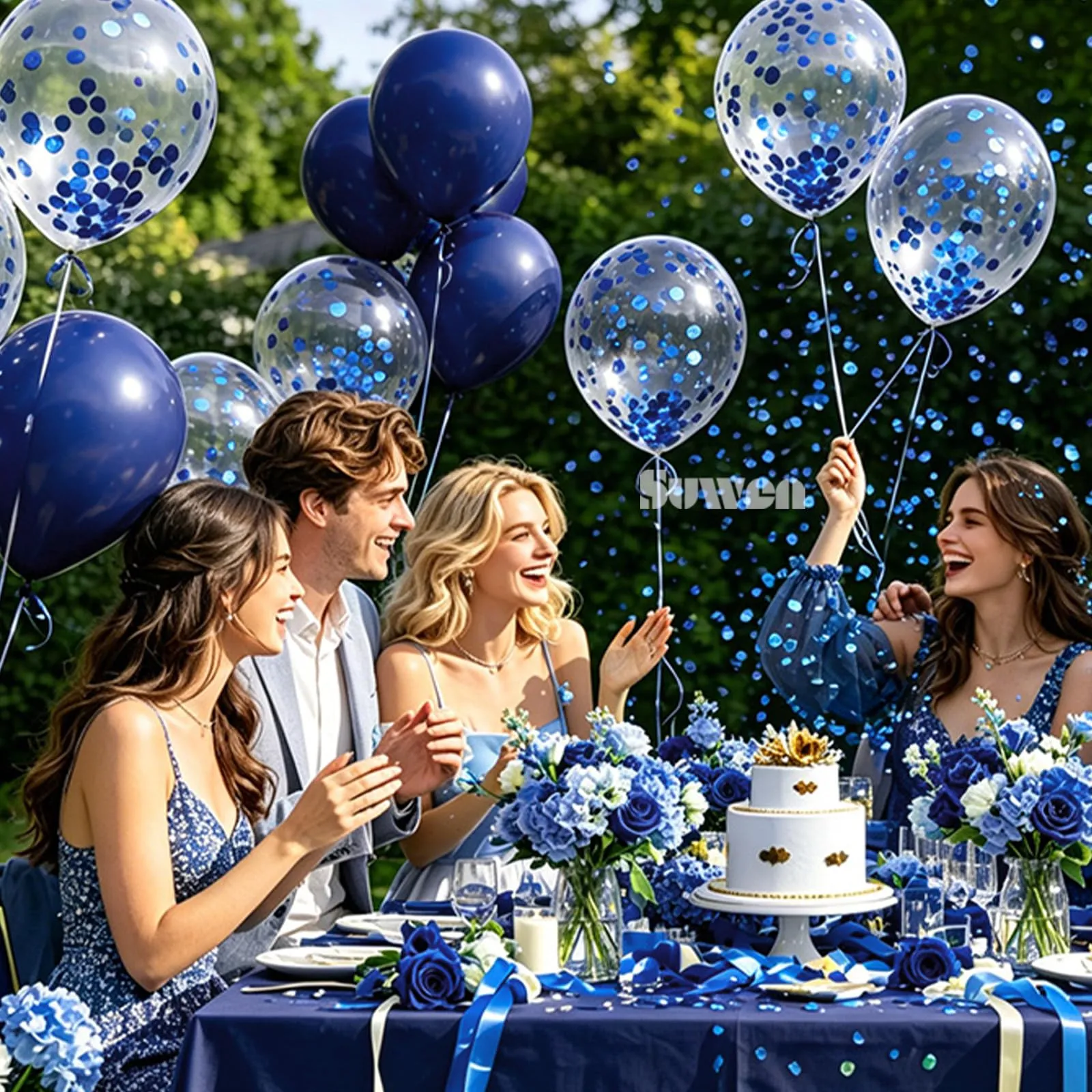 SUWEN 47Pcs Blu Marino Lattice Confetti Palloncini Set - immagine 5
