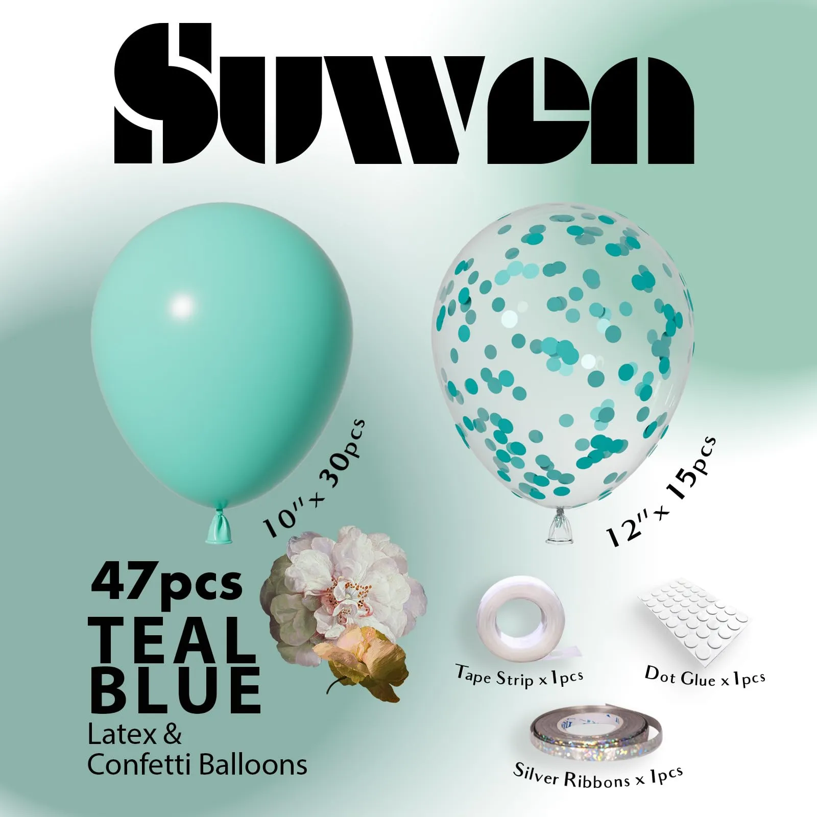 SUWEN 47Pcs Blu Sarcella Lattice Confetti Palloncini Set - immagine 3
