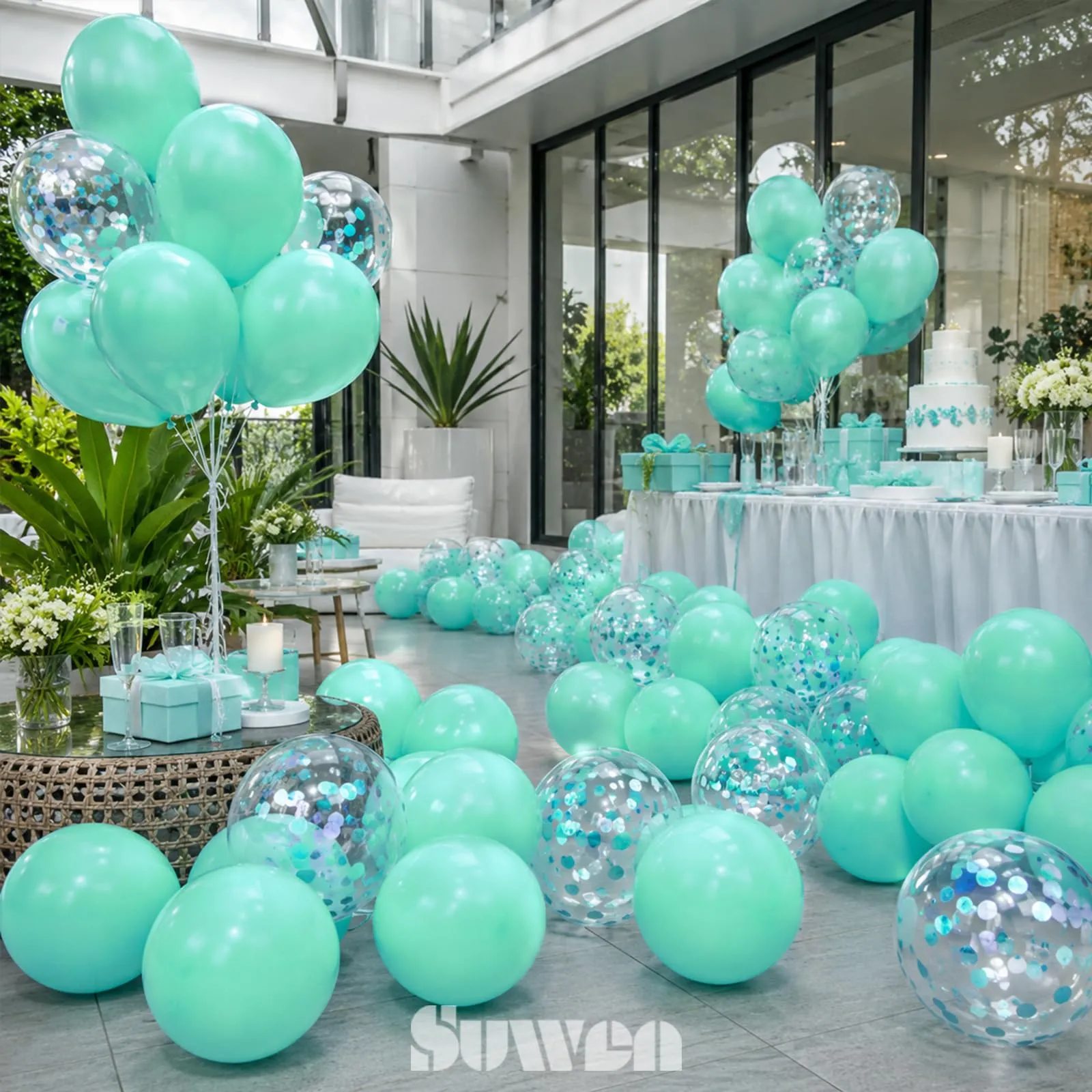 SUWEN 47Pcs Blu Sarcella Lattice Confetti Palloncini Set - immagine 5