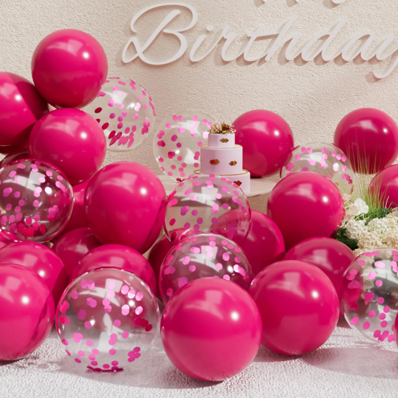SUWEN 47Pcs Rosa Vivace Lattice Confetti Palloncini Set - immagine 1