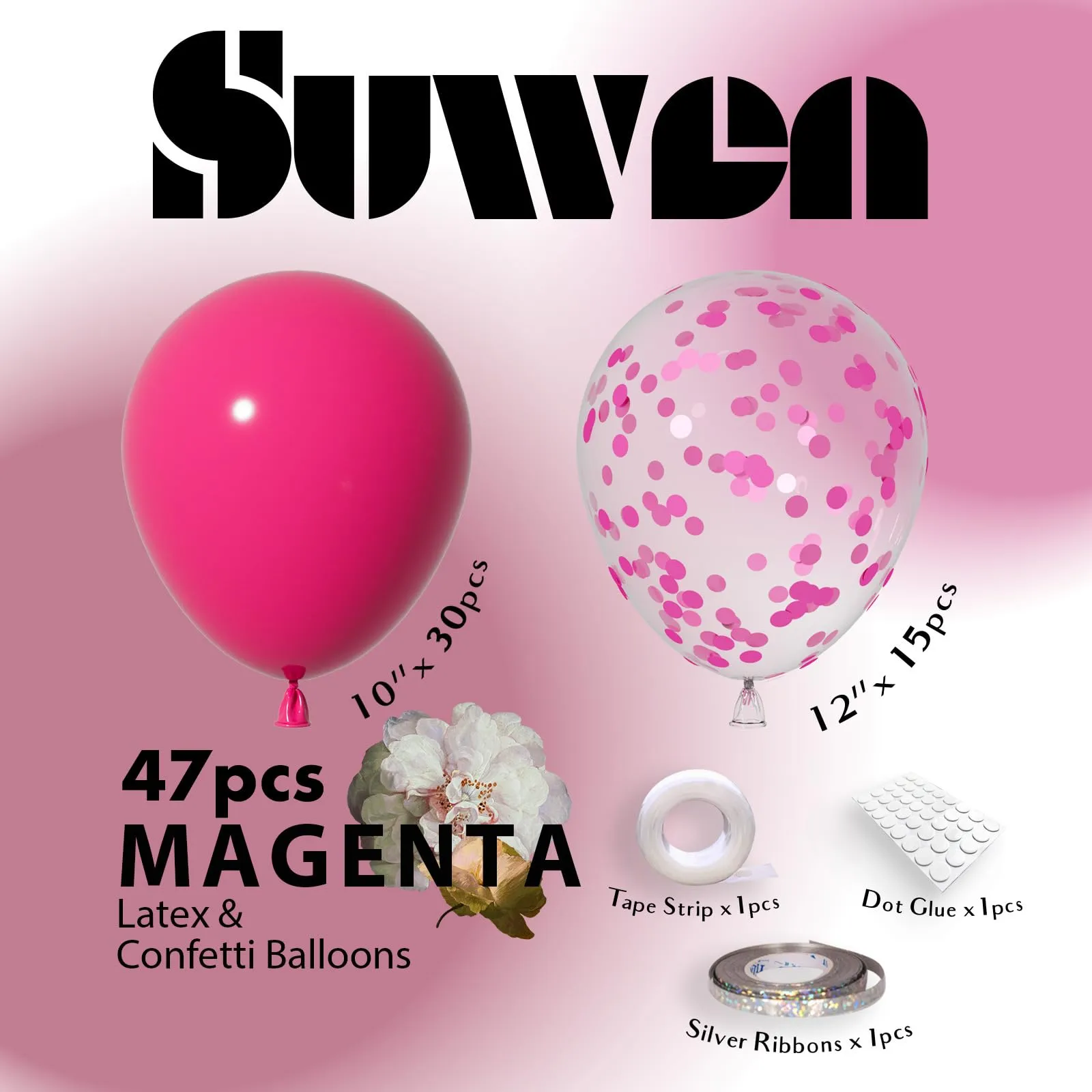 SUWEN 47Pcs Rosa Vivace Lattice Confetti Palloncini Set - immagine 3