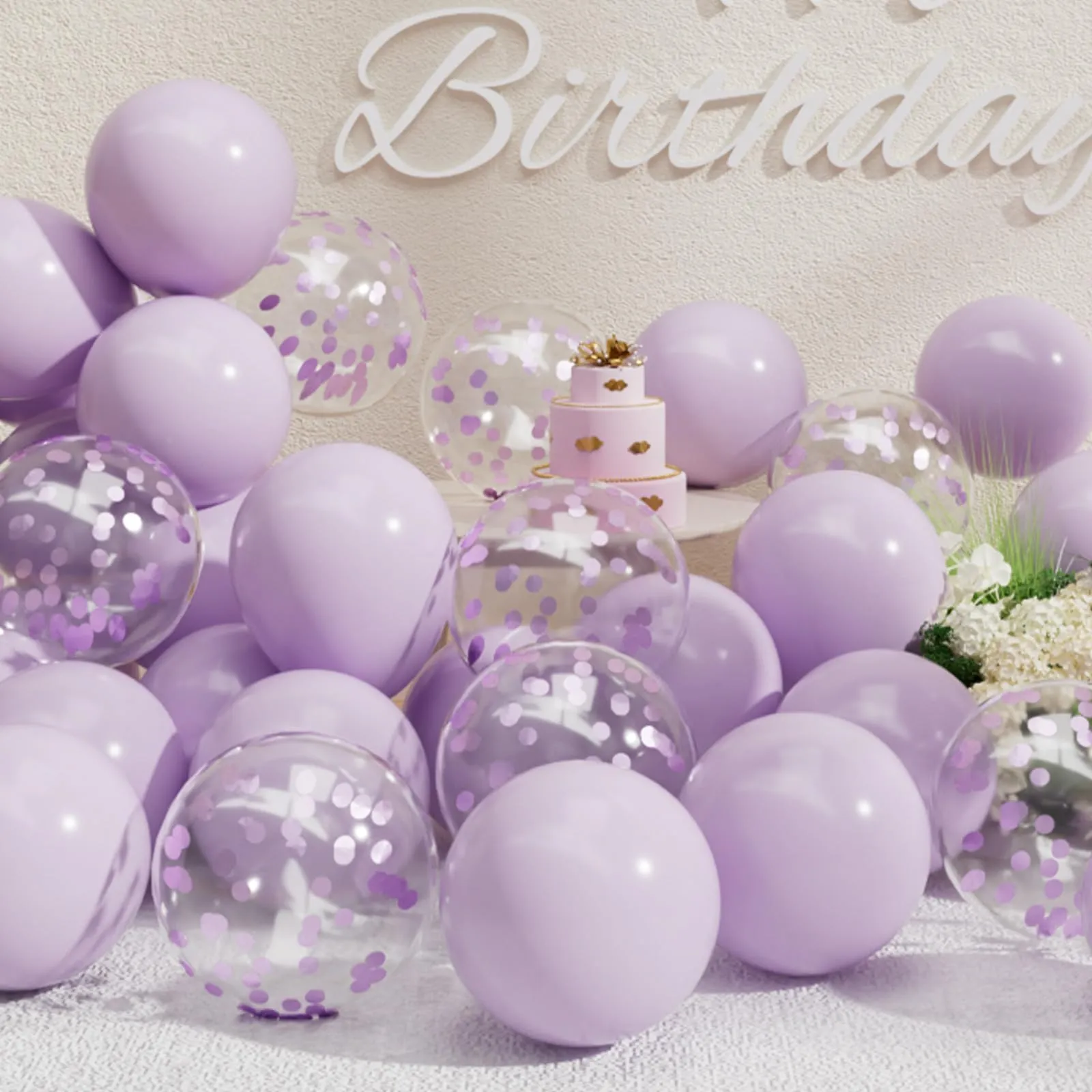 SUWEN 47Pcs Viola Chiaro Lattice Confetti Palloncini Set - immagine 1
