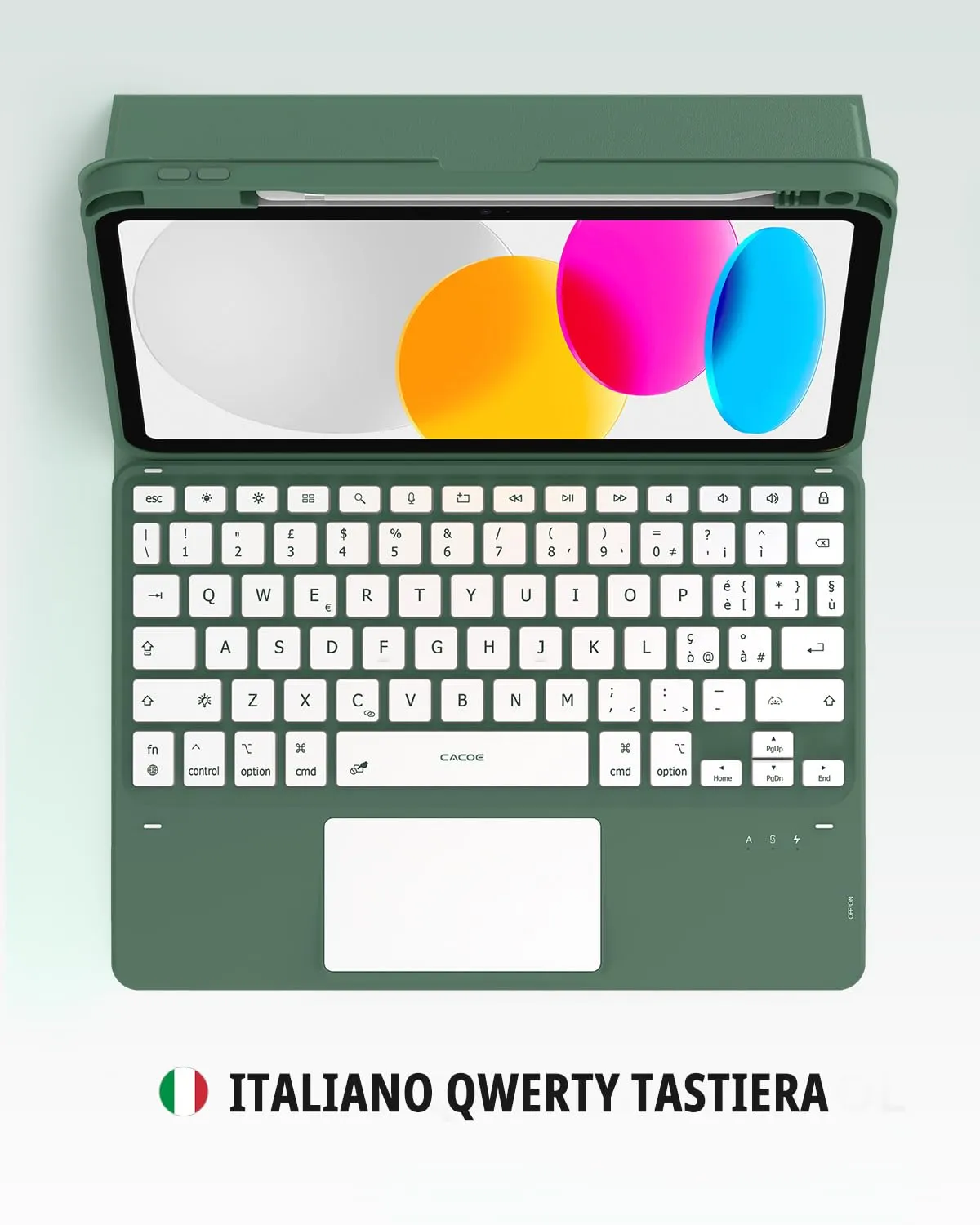 CACOE Cover con Tastiera iPad 11 Generazione (A16) 2025 11" / 10 Generazione 2022 10.9'' con Touchpad [Italiano] Wireless Staccabile (Verde, iPad A16/iPad 10) - immagine 5