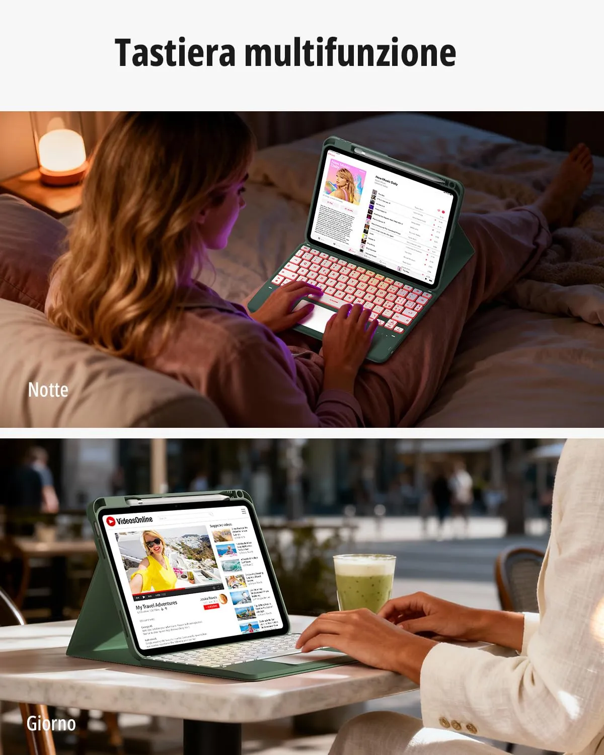 CACOE Cover con Tastiera iPad 11 Generazione (A16) 2025 11" / 10 Generazione 2022 10.9'' con Touchpad [Italiano] Wireless Staccabile (Verde, iPad A16/iPad 10) - immagine 8