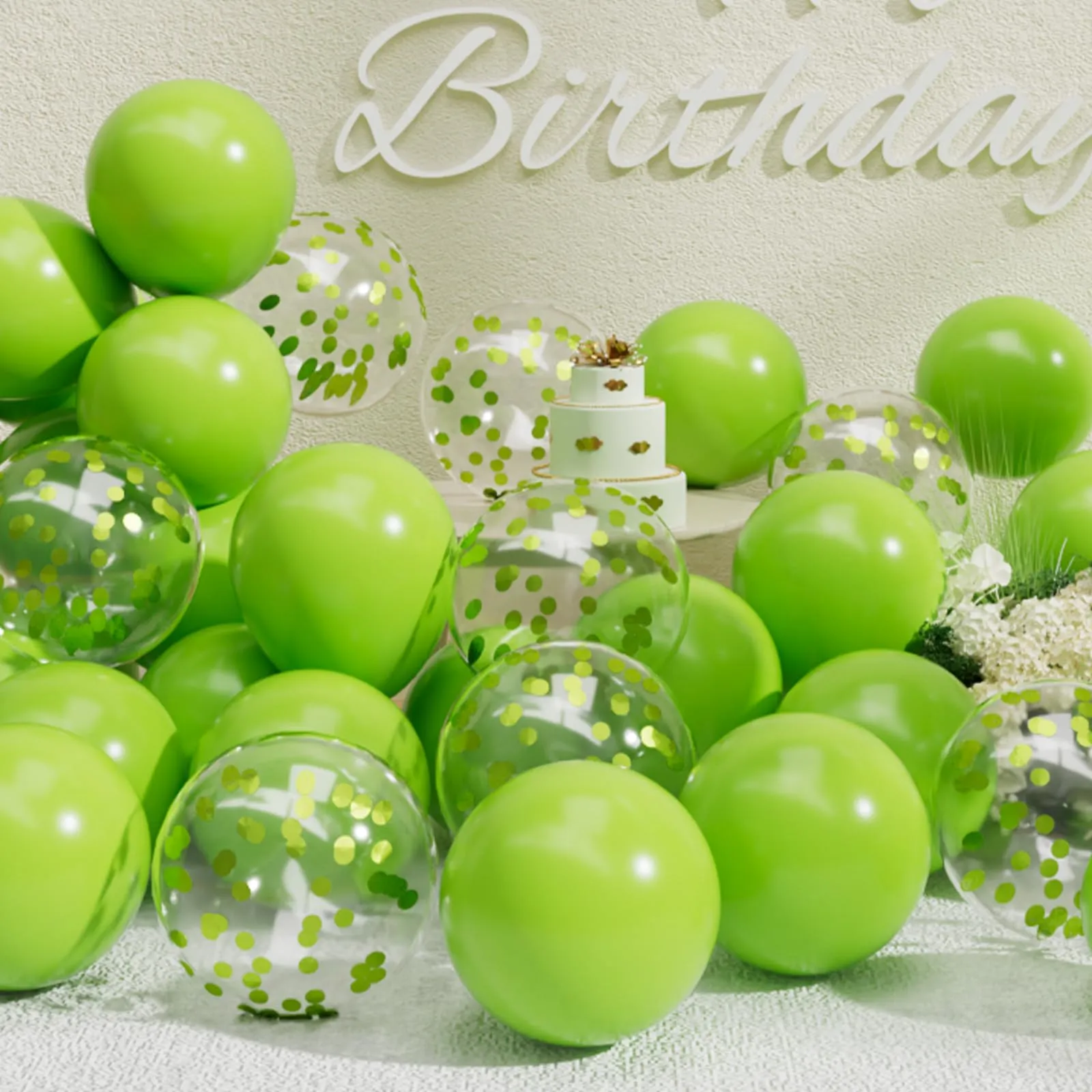 SUWEN 47Pcs Verde Lime Lattice Confetti Palloncini Set - immagine 1