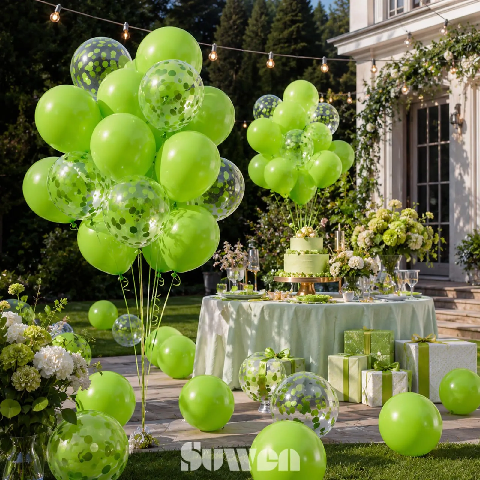 SUWEN 47Pcs Verde Lime Lattice Confetti Palloncini Set - immagine 5