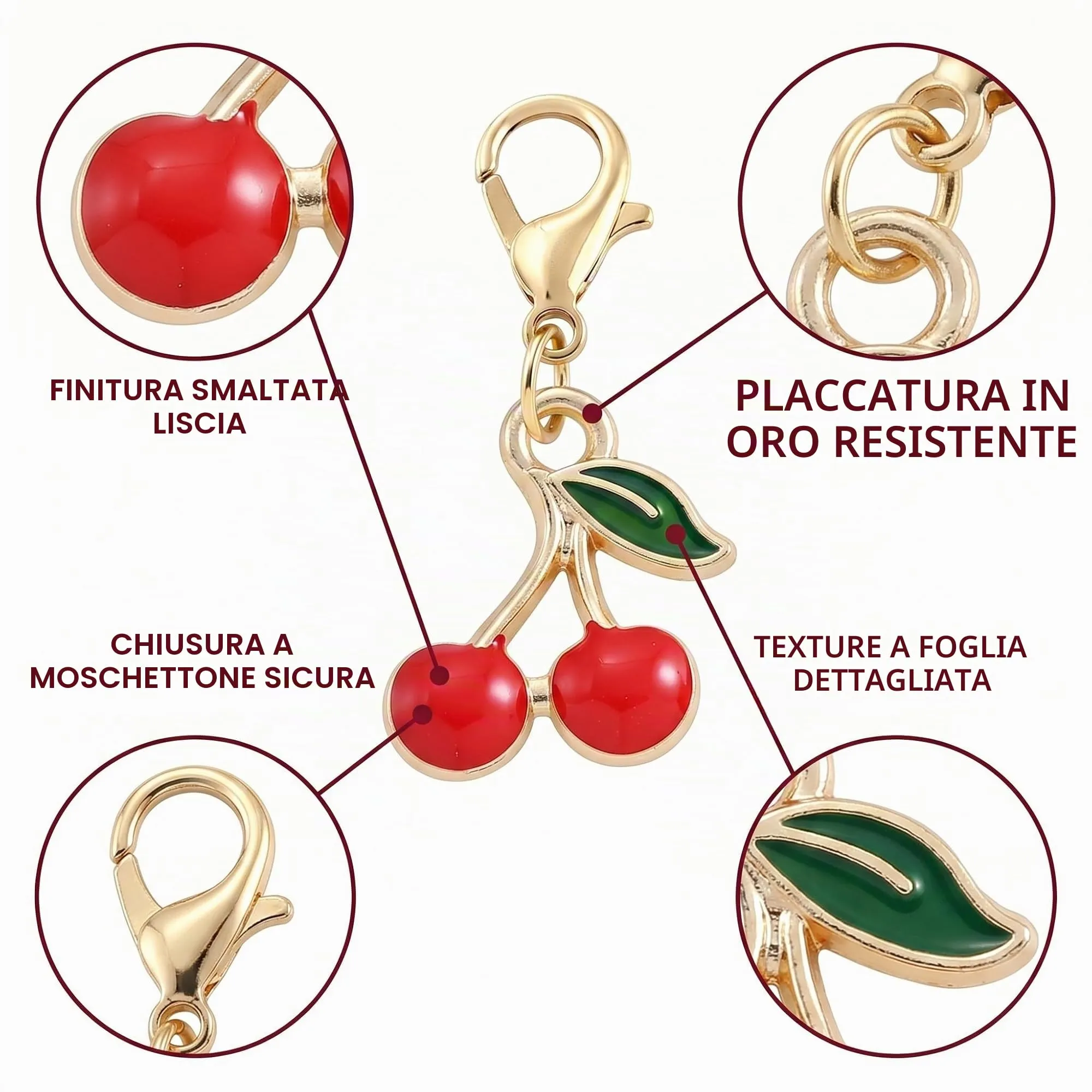TEOZBLU 24 Pezzi Portachiavi Ciliegia in Metallo, 3 Stili Ciondolo Ciliegia Estetico per Borse e Zaini, Gadget Economici Regalo Compleanno Bambini e Invitati Festa, 30x13mm - immagine 6