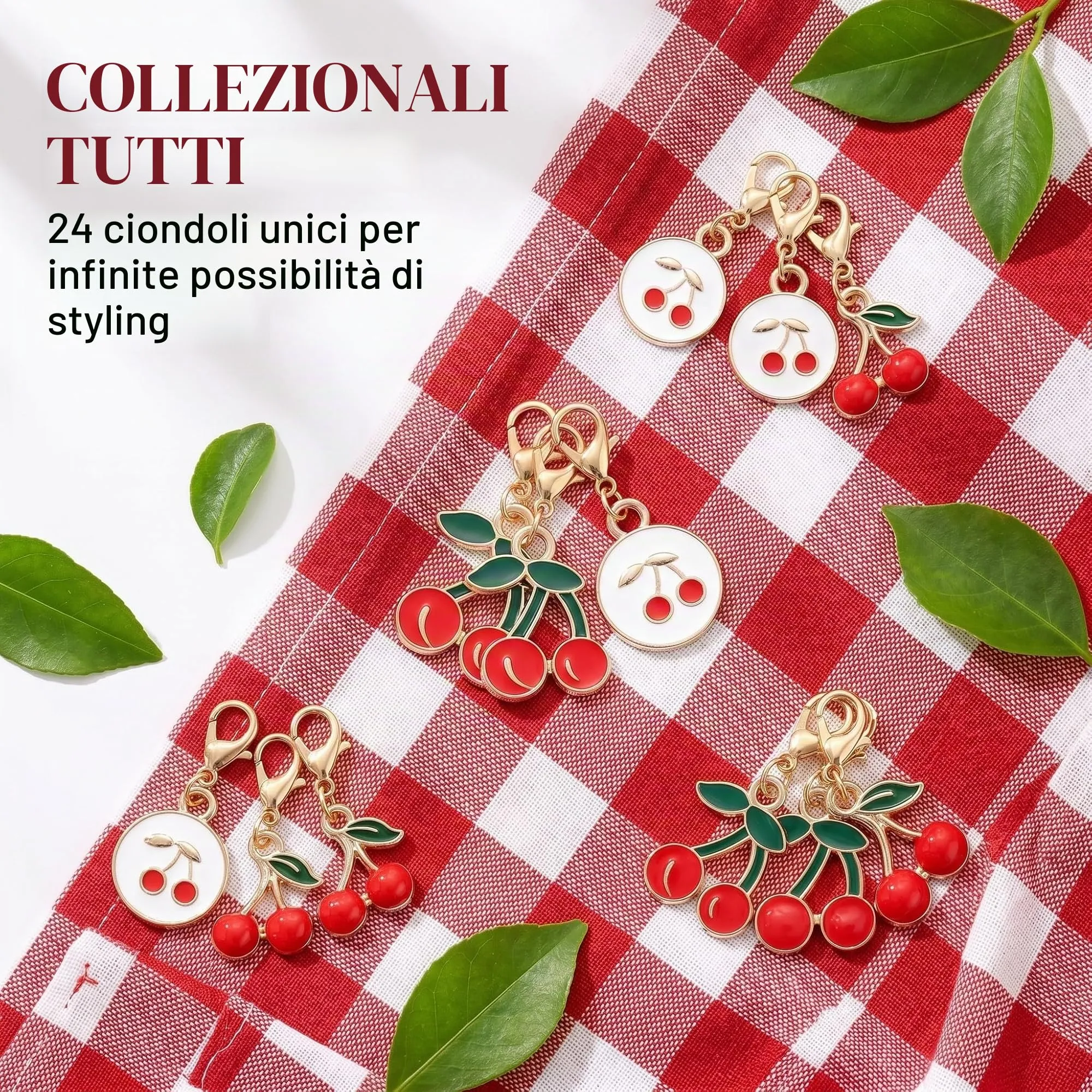 TEOZBLU 24 Pezzi Portachiavi Ciliegia in Metallo, 3 Stili Ciondolo Ciliegia Estetico per Borse e Zaini, Gadget Economici Regalo Compleanno Bambini e Invitati Festa, 30x13mm - immagine 7