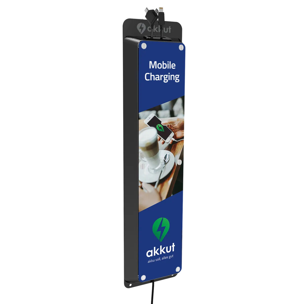 akkut Stazione di ricarica UNI MOUNT con cavi di ricarica per smartphone; 3x11x44 cm (LxLxH); nero - immagine 1