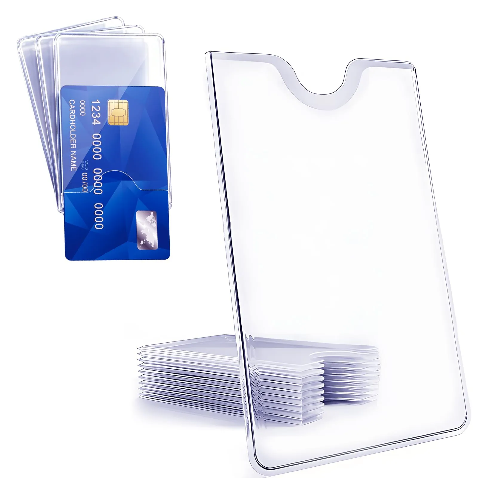 Mulbijeo 10 x Trasparenti Porta Carte, 90 x 58 mm Custodie in Porta Tessere Plastica per Portacarte di Credito, Bancomat, Documenti – con foro per il Pollice, Adatte per Portafoglio - immagine 1