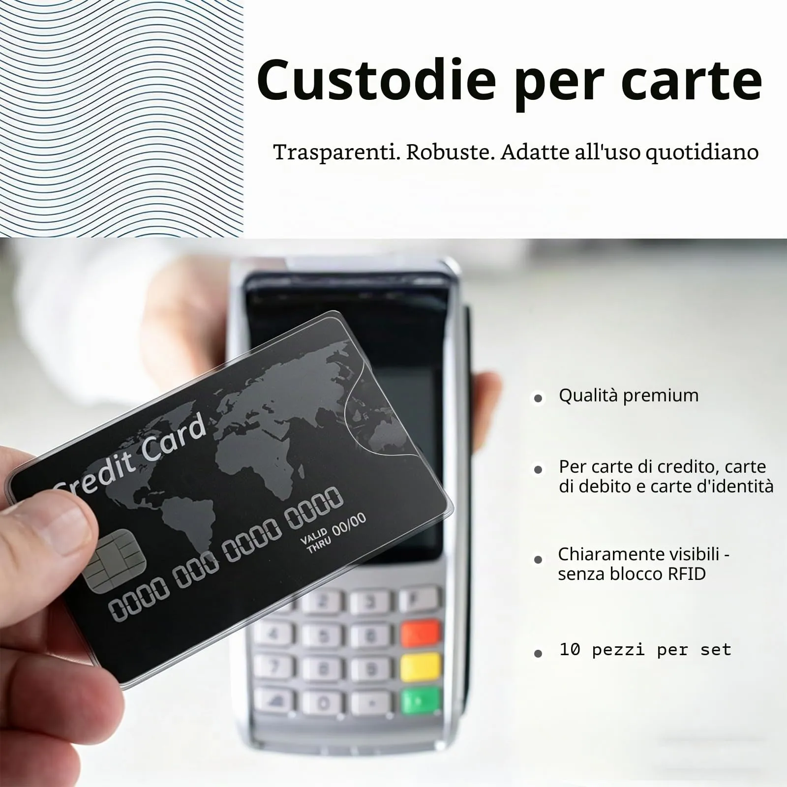 Mulbijeo 10 x Trasparenti Porta Carte, 90 x 58 mm Custodie in Porta Tessere Plastica per Portacarte di Credito, Bancomat, Documenti – con foro per il Pollice, Adatte per Portafoglio - immagine 3