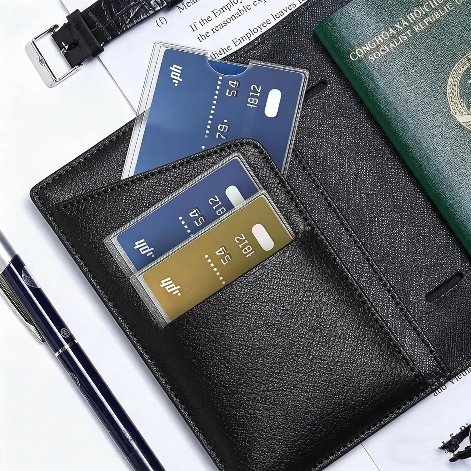 Mulbijeo 10 x Trasparenti Porta Carte, 90 x 58 mm Custodie in Porta Tessere Plastica per Portacarte di Credito, Bancomat, Documenti – con foro per il Pollice, Adatte per Portafoglio - immagine 5