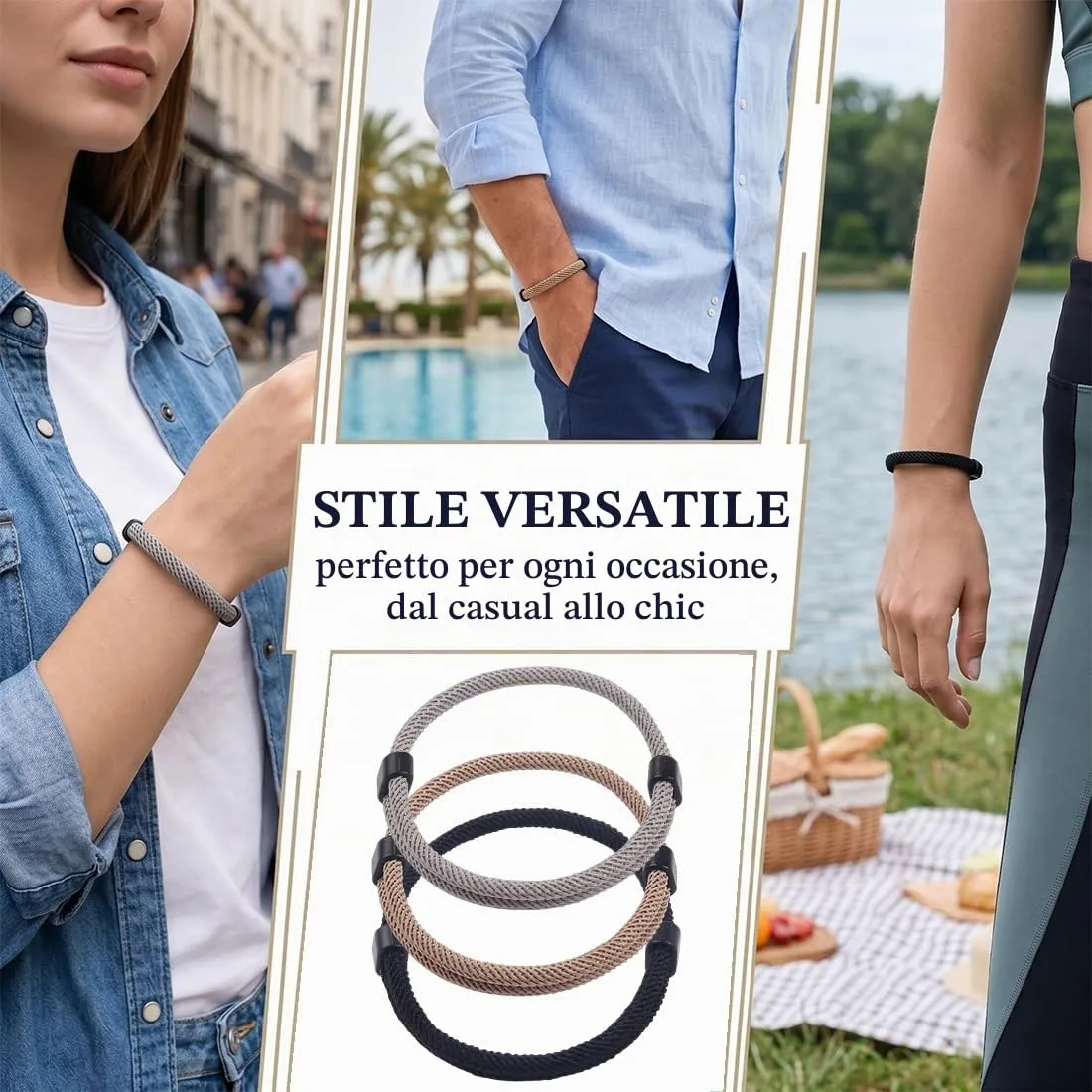 XUZOPIM 3 Pezzi Braccialetto Da Uomo In Corda Di Vela, Braccialetto Surfer Fatto A Mano, Regolabile In Paracord Per Uomini E Donne, Intrecciato Resistente All'Acqua - immagine 5