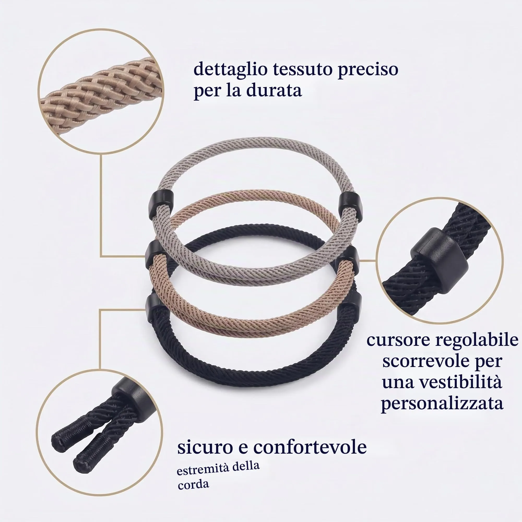 XUZOPIM 3 Pezzi Braccialetto Da Uomo In Corda Di Vela, Braccialetto Surfer Fatto A Mano, Regolabile In Paracord Per Uomini E Donne, Intrecciato Resistente All'Acqua - immagine 6